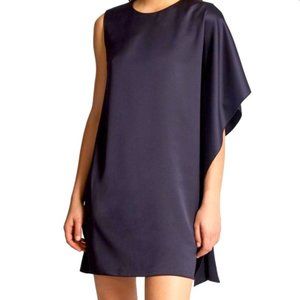 French Connection Navy Sasha Satin Asymmetrical Shift Party Dress - Size 4